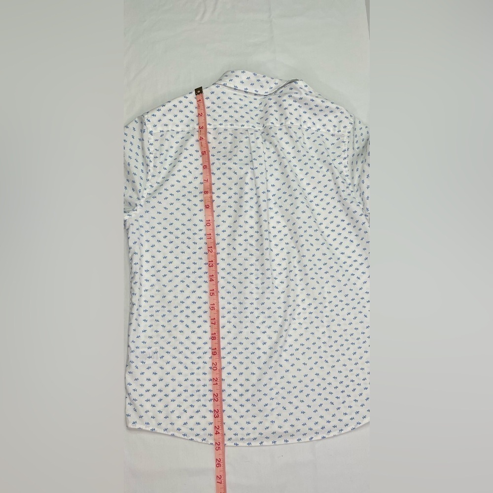 Vineyard Vines Stretch Cotton Micfish White and Bkue Shirt Size Large - Picture 7 of 7
